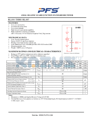 RL103 datasheet - AXIAL SILASTIC GUARD JUNCTION STANDARD RECTIFIER