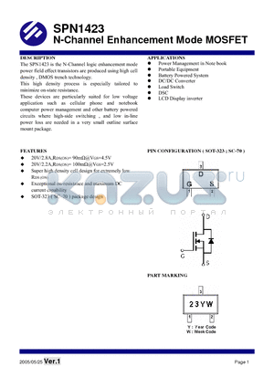 SPN1423S32RG datasheet - N-Channel Enhancement Mode MOSFET