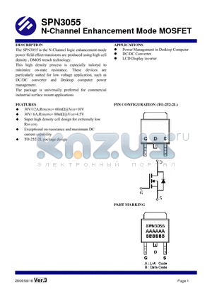 SPN3055T252RG datasheet - N-Channel Enhancement Mode MOSFET