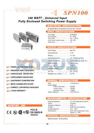 SPN100-05S datasheet - 100 WATT ,, Uniiverrsall IInputt Fulllly Encllosed Swiittchiing Powerr Supplly