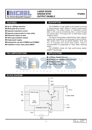 SY88902 datasheet - LASER DIODE DRIVER WTIH OUTPUT ENABLE