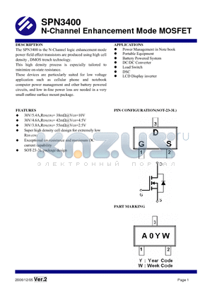 SPN3400S23RG datasheet - N-Channel Enhancement Mode MOSFET