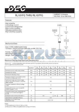 RL103FG datasheet - CURRENT 1.0 Ampere VOLTAGE 50 to 1000 Volts