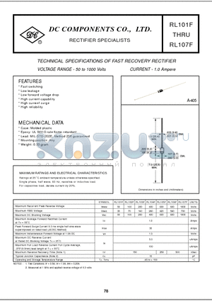 RL103F datasheet - TECHNICAL SPECIFICATIONS OF FAST RECOVERY RECTIFIER