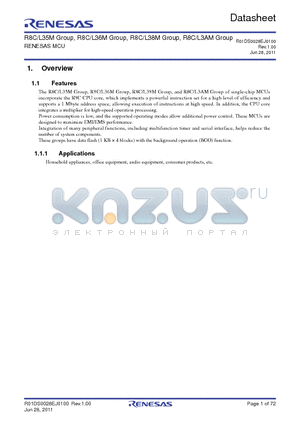 R5F2L357MNFP datasheet - R8C/L35M Group, R8C/L36M Group, R8C/L38M Group, R8C/L3AM Group RENESAS MCU