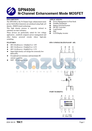 SPN4506 datasheet - N-Channel Enhancement Mode MOSFET