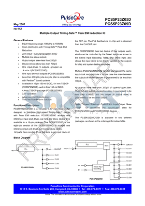 PCS5P23Z05DG-08-SR datasheet - Multiple Output Timing-Safe Peak EMI reduction IC