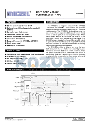 SY88904KC datasheet - FIBER OPTIC MODULE CONTROLLER WITH APC