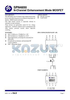 SPN4850 datasheet - N-Channel Enhancement Mode MOSFET