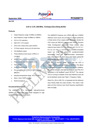 PCS5I9773G-52-ER datasheet - 2.5V or 3.3V, 200-MHz, 12-Output Zero Delay Buffer