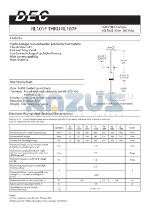 RL104F datasheet - CURRENT 1.0 Amper VOLTAGE 50 to 1000 Volts