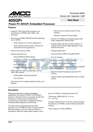 PPC405GPR-3JB400Z datasheet - Power PC 405GPr Embedded Processor