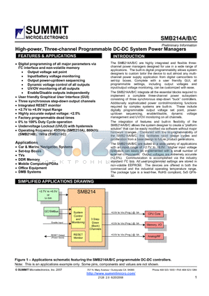 SMB214B datasheet - High-power, Three-channel Programmable DC-DC System Power Managers