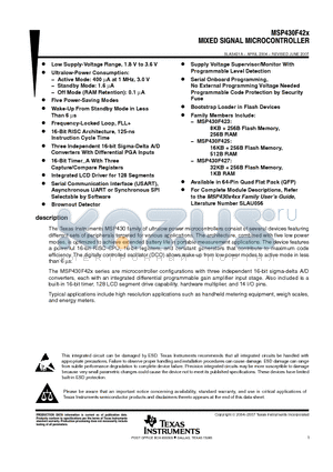 MSP430F423IPMR datasheet - MIXED SIGNAL MICROCONTROLLER