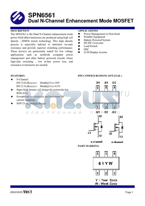 SPN6561S26RG datasheet - Dual N-Channel Enhancement Mode MOSFET