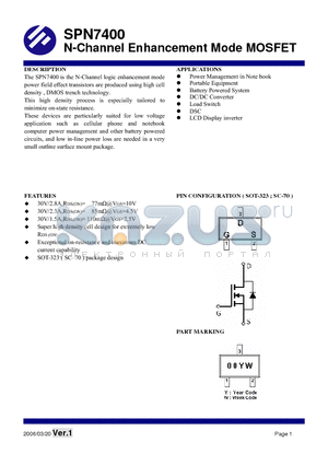 SPN7400S32RG datasheet - N-Channel Enhancement Mode MOSFET