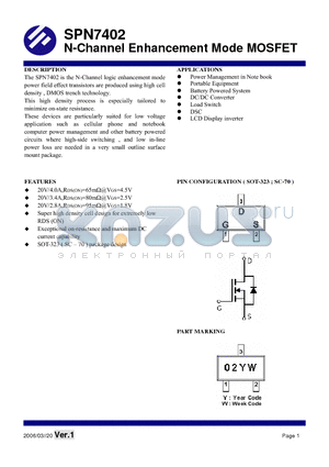 SPN7402S32RG datasheet - N-Channel Enhancement Mode MOSFET