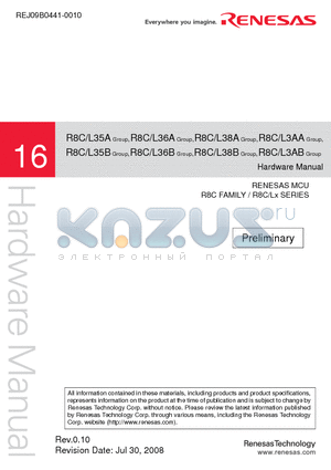 R5F2L36CADFA datasheet - RENESAS MCU R8C FAMILY / R8C/Lx SERIES