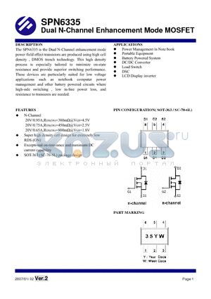 SPN6335 datasheet - Dual N-Channel Enhancement Mode MOSFET