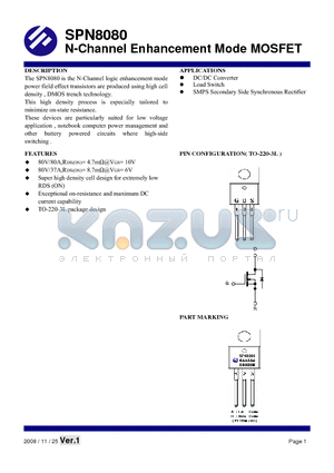 SPN8080 datasheet - N-Channel Enhancement Mode MOSFET