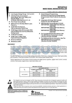 MSP430F4260IDLR datasheet - MIXED SIGNAL MICROCONTROLLER