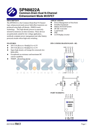 SPN8822A datasheet - Common-Drain Dual N-Channel Enhancement Mode MOSFET