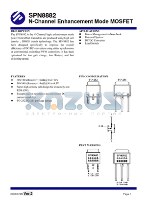 SPN8882 datasheet - N-Channel Enhancement Mode MOSFET