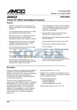 PPC440GX-3RF533CZ datasheet - Power PC 440GX Embedded Processor