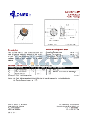 NORPS-12 datasheet - CdS Photocell Plastic Package