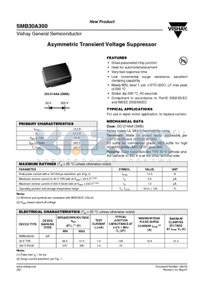 SMB30A300HE3/5B datasheet - Asymmetric Transient Voltage Suppressor