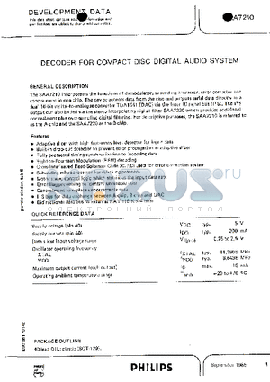 SAA7210 datasheet - Decoder for compact disc digital audio system