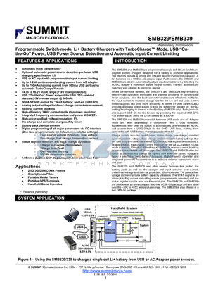 SMB339 datasheet - Programmable Switch-mode, Li Battery Chargers with TurboCharge Mode