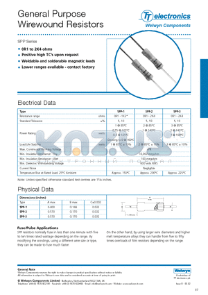 SPP-1 datasheet - General Purpose Wirewound Resistors