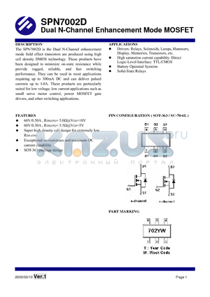 SPN7002D datasheet - Dual N-Channel Enhancement Mode MOSFET