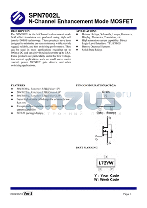 SPN7002LS23RG datasheet - N-Channel Enhancement Mode MOSFET