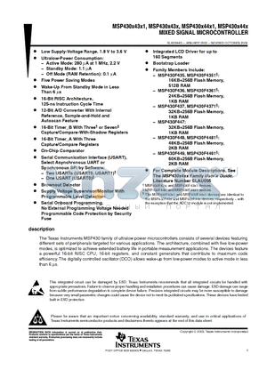 MSP430F4361IPN datasheet - MIXED SIGNAL MICROCONTROLLER