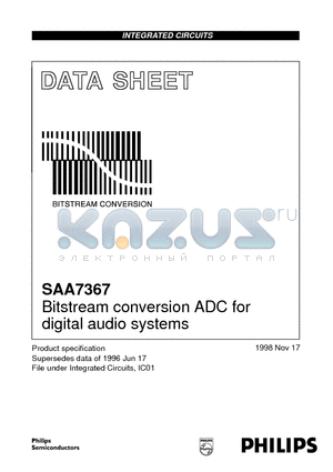 SAA7367 datasheet - Bitstream conversion ADC for digital audio systems