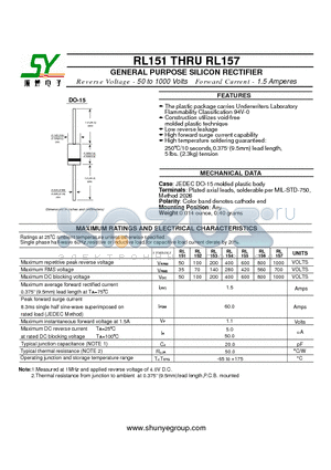 RL151 datasheet - GENERAL PURPOSE SILICON RECTIFIER