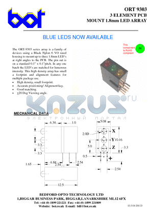 ORT9303B datasheet - 3 ELEMENT PCB MOUNT 1.8mm LED ARRAY