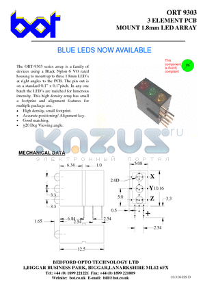 ORT9303BL datasheet - 3 ELEMENT PCB MOUNT 1.8mm LED ARRAY