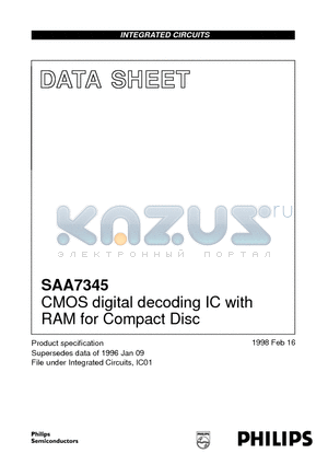 SAA7345 datasheet - CMOS digital decoding IC with RAM for Compact Disc