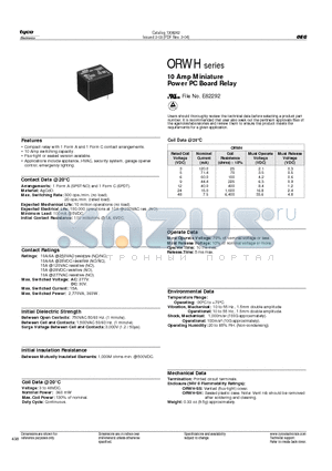 ORWHSH105DMN000 datasheet - 10 Amp Miniature Power PC Board Relay