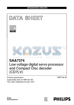 SAA7374GP datasheet - Low voltage digital servo processor and Compact Disc decoder CD7LV