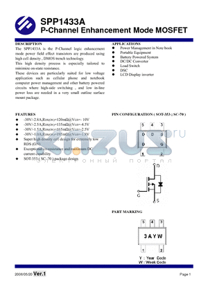 SPP1433A datasheet - P-Channel Enhancement Mode MOSFET