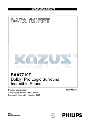 SAA7710T/N104 datasheet - Dolby* Pro Logic Surround; Incredible Sound