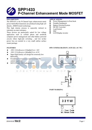 SPP1433S32RG datasheet - P-Channel Enhancement Mode MOSFET