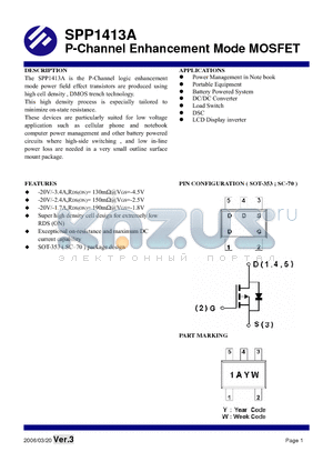 SPP1413AS35RG datasheet - P-Channel Enhancement Mode MOSFET