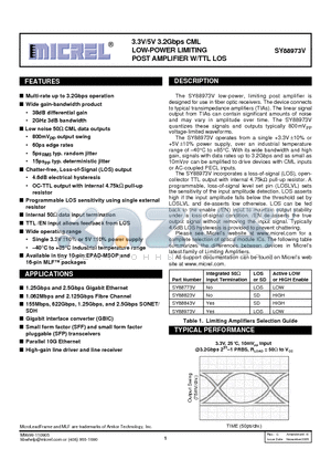 SY88973V datasheet - 3.3V/5V 3.2Gbps CML LOW-POWER LIMITING POST AMPLIFIER W/TTL LOS