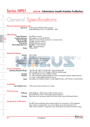 NP0115AG03LC-JB-S datasheet - Subminiature Smooth Actuation Pushbuttons