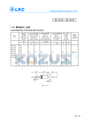 RL152G datasheet - 1.5A GENERAL PURPOSE GPP DIODES